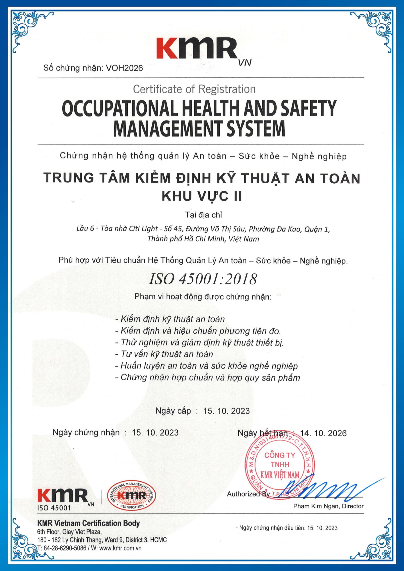 Chứng chỉ  ISO 45001
